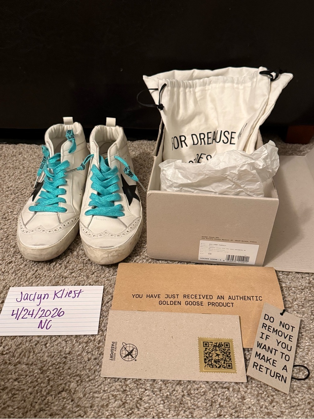 Golden Goose White midstar with Turquoise Laces EU 40